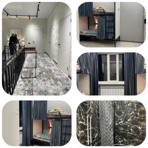 a collage of four pictures of a room at Hostel in Talas