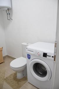a bathroom with a toilet and a washing machine at Ana apartmani in Pačir