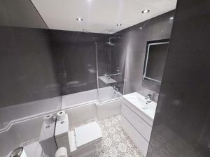 a bathroom with a toilet and a sink at Willoughby Lodges in Blagdon +6 photos