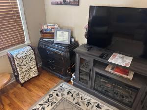 a living room with a television and a fireplace at Dash House in Deadwood