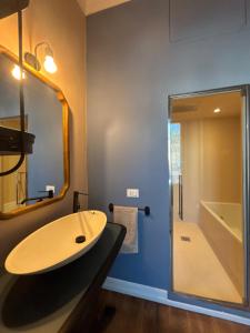 a bathroom with a sink and a shower at Casa Lucibell in Prato +14 photos