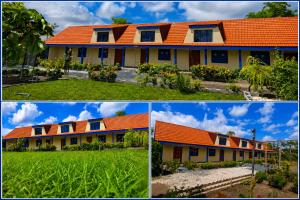 two pictures of a house with an orange roof at Casa KariAna in Murighiol +7 photos