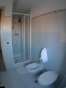 een badkamer met een toilet, een wastafel en een douche bij Casablanca Bed & Breakfast in Rende