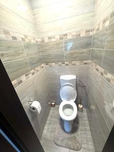 a bathroom with a toilet and a roll of toilet paper at Luxiva Home in Nyíregyháza +7 photos