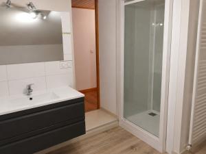 a bathroom with a sink and a glass shower at Maison in Reignac