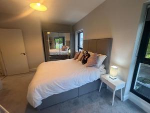 a bedroom with a large bed and a mirror at No2 WestPoint Donegal Town in Donegal