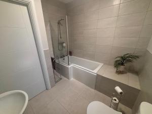 a bathroom with a tub and a toilet and a sink at No2 WestPoint Donegal Town in Donegal +6 photos