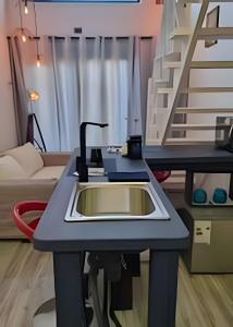 a kitchen counter with a sink in a room at Comfort, Innovation, Style, WiFi, Gym in Coihaique