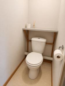 a bathroom with a toilet and a roll of toilet paper at La Clef des vignes 4 in Roye