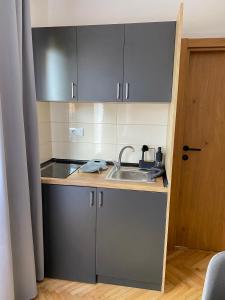 a small kitchen with a sink and a counter at Apartmani Dora in Mataruška Banja