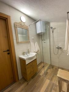 a bathroom with a sink and a shower at Apartmani Dora in Mataruška Banja +12 photos