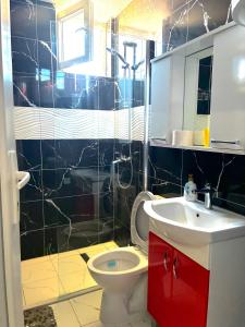 a bathroom with a toilet and a sink at DAMIEN apartments in Ohrid +4 photos