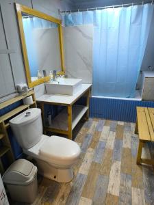 a bathroom with a toilet and a sink at Isla Yu Patagonia 2 in Puerto Natales