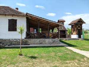 a house with a pavilion and a palm tree in the yard at Čardak seosko domaćinstvo 