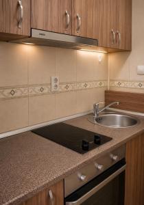 a kitchen with a sink and a counter top at Hotel Maria in Vratsa +44 photos