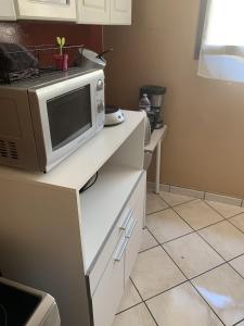 a microwave sitting on top of a counter in a kitchen at Le Jocondien in Joué-lès-Tours