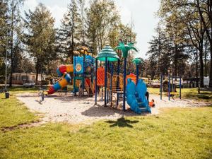 a playground with a bunch of playground equipment in a park at Timber-Lodge in Vessem