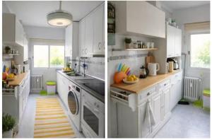 two pictures of a kitchen with white cabinets at Luna house in Zaragoza +2 photos