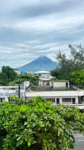 a view of a mountain from a city with a tree at Mamma Rose Hotel in Legazpi