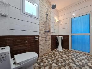 a bathroom with a toilet and a shower and a window at BazarBe Appartment in Nosy Be +14 photos