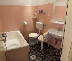 a bathroom with a sink and a toilet and a tub at St. Oswalderhof in Pörtschach am Wörthersee