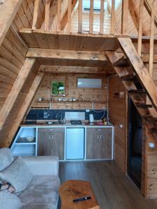 a kitchen and living room in a tiny house at A-frame с видом на горы in Kokotauri