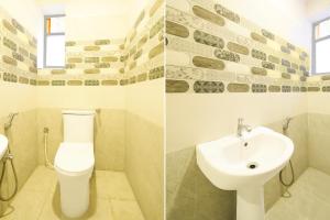 two pictures of a bathroom with a toilet and a sink at Super Hotel O AMR Planet Mall Hyderabad Formerly R Square in Maula Ali