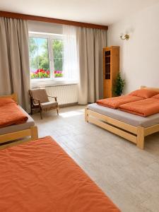 a bedroom with two beds and a window at Soukromý apartmán s vlastním vstupem in Nová Ves