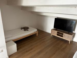 a small room with a bed and a flat screen tv at Argenteria5 Holiday Rooms in Palermo