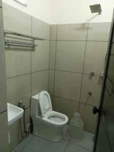 a bathroom with a white toilet and a sink at Hotel Diamond Castle in Manjeri