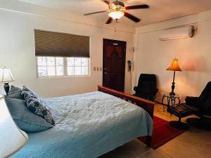 a bedroom with a bed and a ceiling fan at Los Mangoes in Hopkins