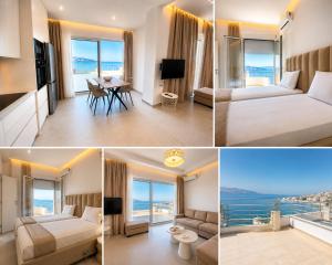 a collage of photos of a hotel room at Apartment Katherina Sarande in Sarandë