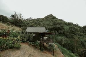 a small house in the middle of a mountain at Grey Rock Mountain Cabin w/ Jacuzzi in Balamban