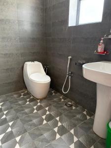 a bathroom with a toilet and a sink at Kove Hotel & Resort in Naran