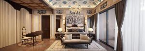 a bedroom with a bed and a piano at Hotel Arif Castle, Nainital in Nainital +20 photos