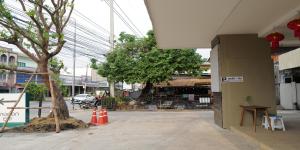 a tree in the middle of a street with orange cones at โรงแรมเดย์โฮเต็ล in Khon Kaen