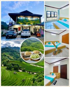 a collage of pictures of a house with a golf course at Nhà Nghỉ Mũi Giày in Mù Cang Chải