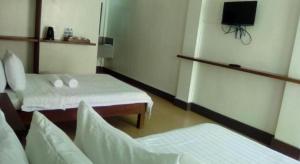 a room with two beds and a tv on the wall at Pineapple Island Resort in Badas