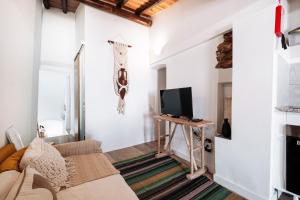 a living room with a couch and a tv at Refúgio da Mel - Piscinas e Praia fluvial próximas in Alandroal