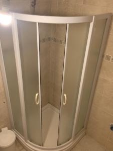 a shower with a glass door in a bathroom at Vila Nikolic in Lastva