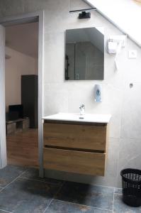 a bathroom with a sink and a mirror at Termál Vendégház in Leányfalu +7 photos