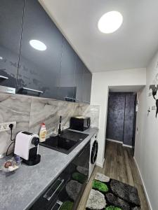 a kitchen with a sink and a microwave at Casa Darius 1 in Alexandria +3 photos