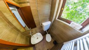 a bathroom with a sink and a toilet and a window at Gorska Vila Sisevac in Sisevac +24 photos