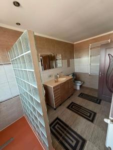 a bathroom with a sink and a toilet at Casa Doros in Eforie Sud