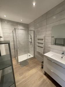 a bathroom with a shower and a sink at duplex confort Le pre marty in Albepierre-Bredons +28 photos