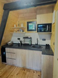 a kitchen with a sink and a counter top at Forest Whisper - Mountain Retreat in Kovačka Dolina