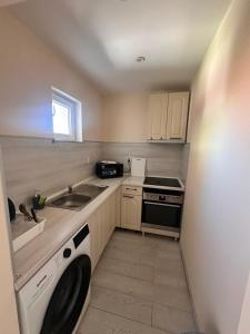 a small kitchen with a sink and a dishwasher at Irene in Pawlikeni +3 photos