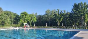 a swimming pool in a park with trees in the background at Casa Carmen Vicchio, natura vicino a stazione e Mugello Circuit in Vicchio