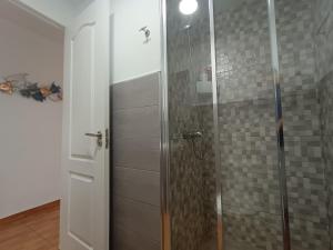 a shower with a glass door in a bathroom at La Casita de Héctor in Arinaga