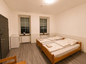 a bedroom with two beds and two windows at Vacation Room in Traben-Trarbach